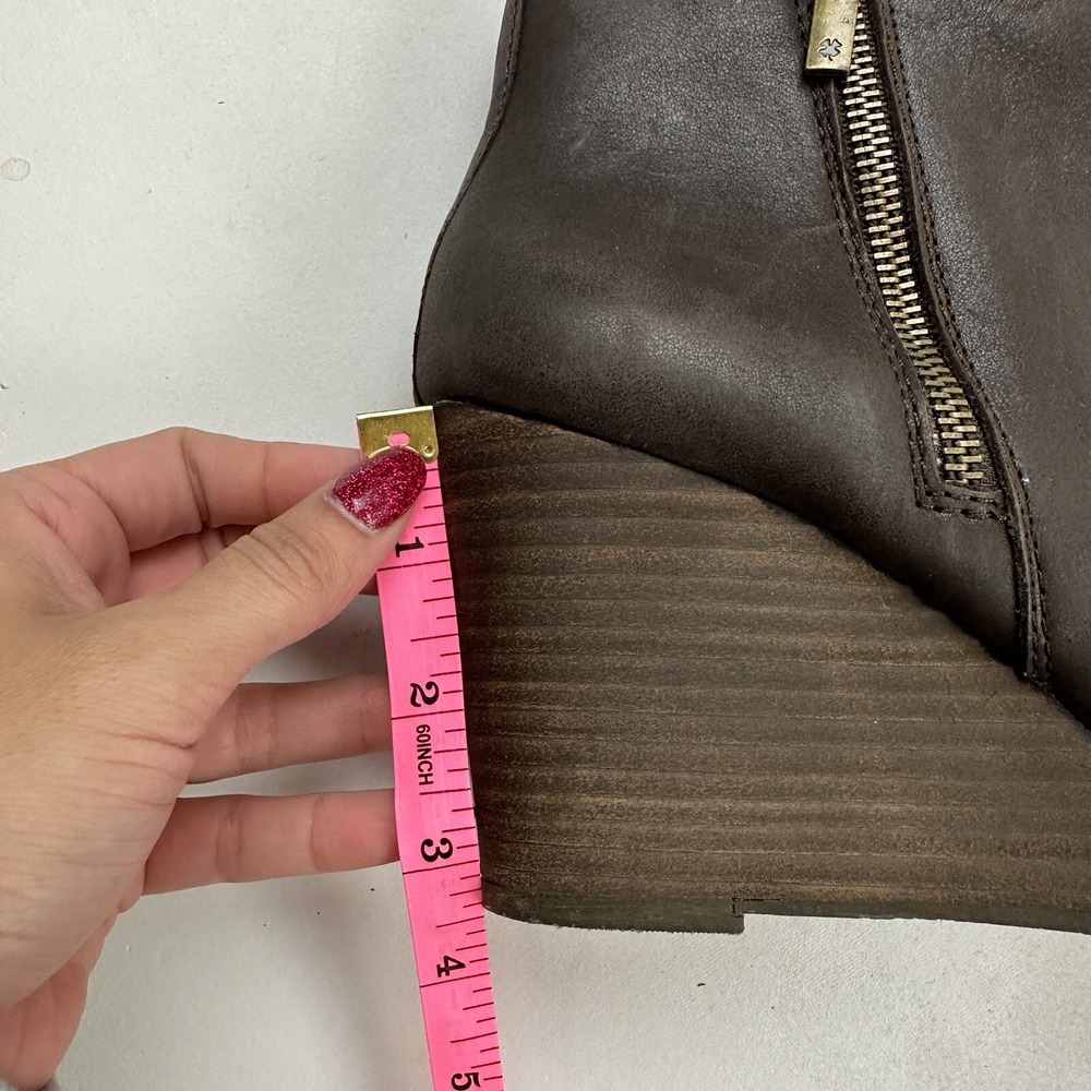 Lucky Brand Yorque Wedge Boots Size 9.5 Brown Leather Faux Fur Lined Side Zip - Picture 12 of 12
